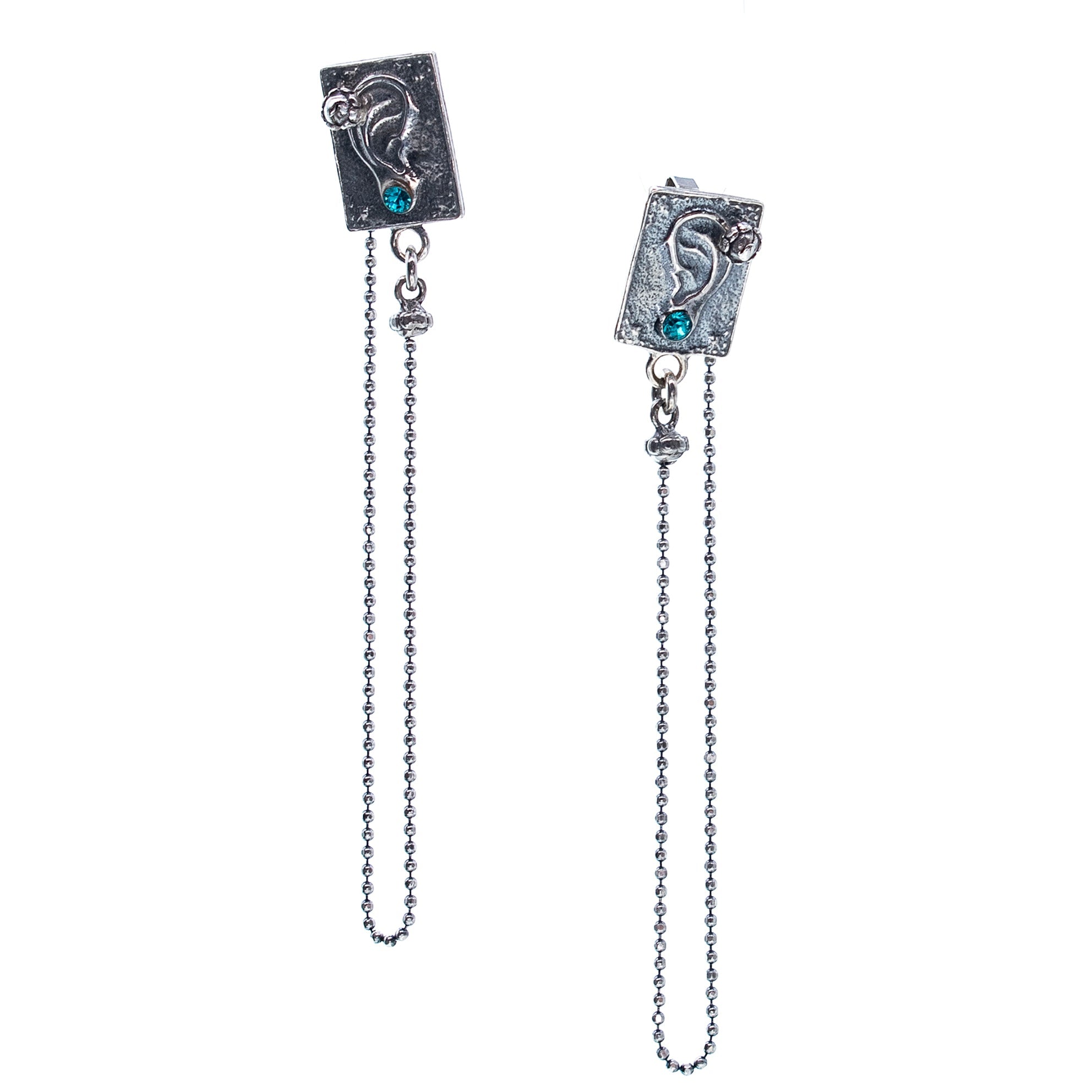 E 25e11 Silver Ear "Ex Voto" Chain Drop Earrings