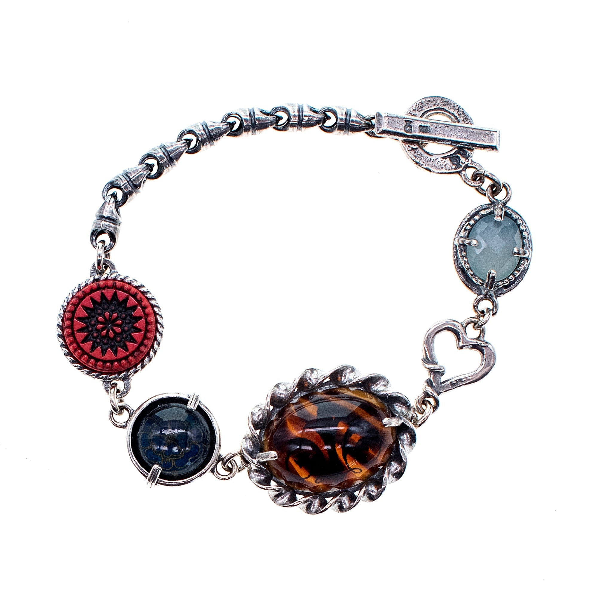 B 25e03 Turtle, Red, Teal and Aqua Charm Bracelet