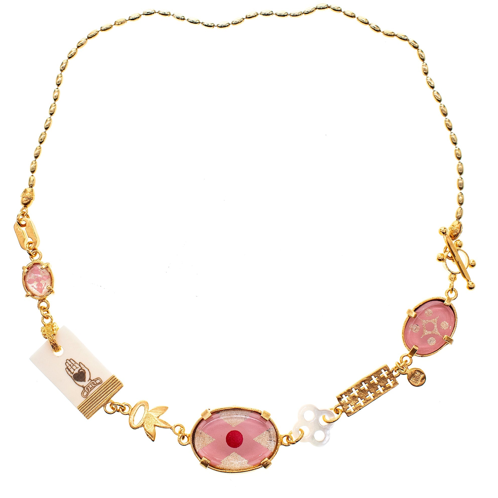 NK 25g25 Pink Intaglio Charm Collar Necklace