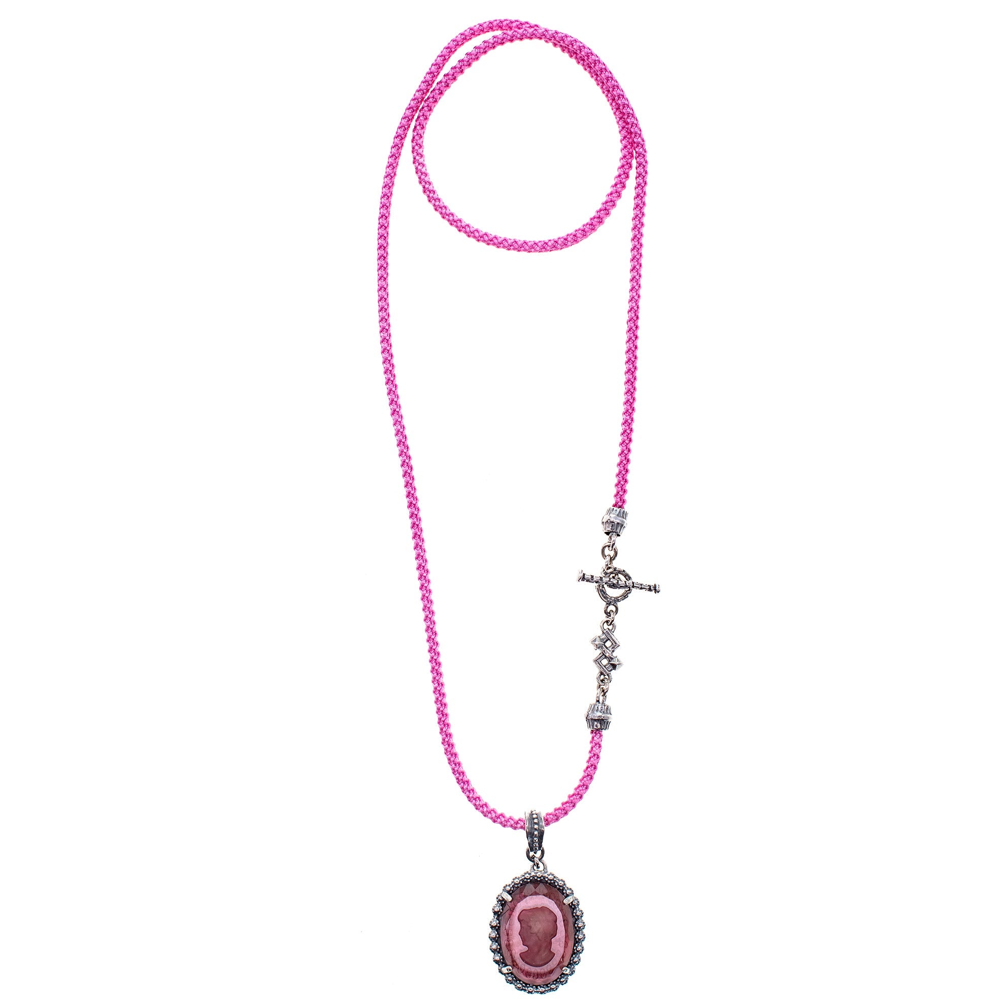 NK 25e17 Vintage Cameo Cord Pendant Necklace