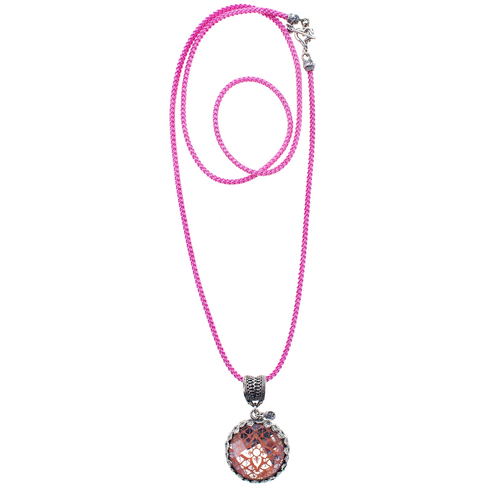 NK 25e16A Pink Mirrored Pendant Necklace