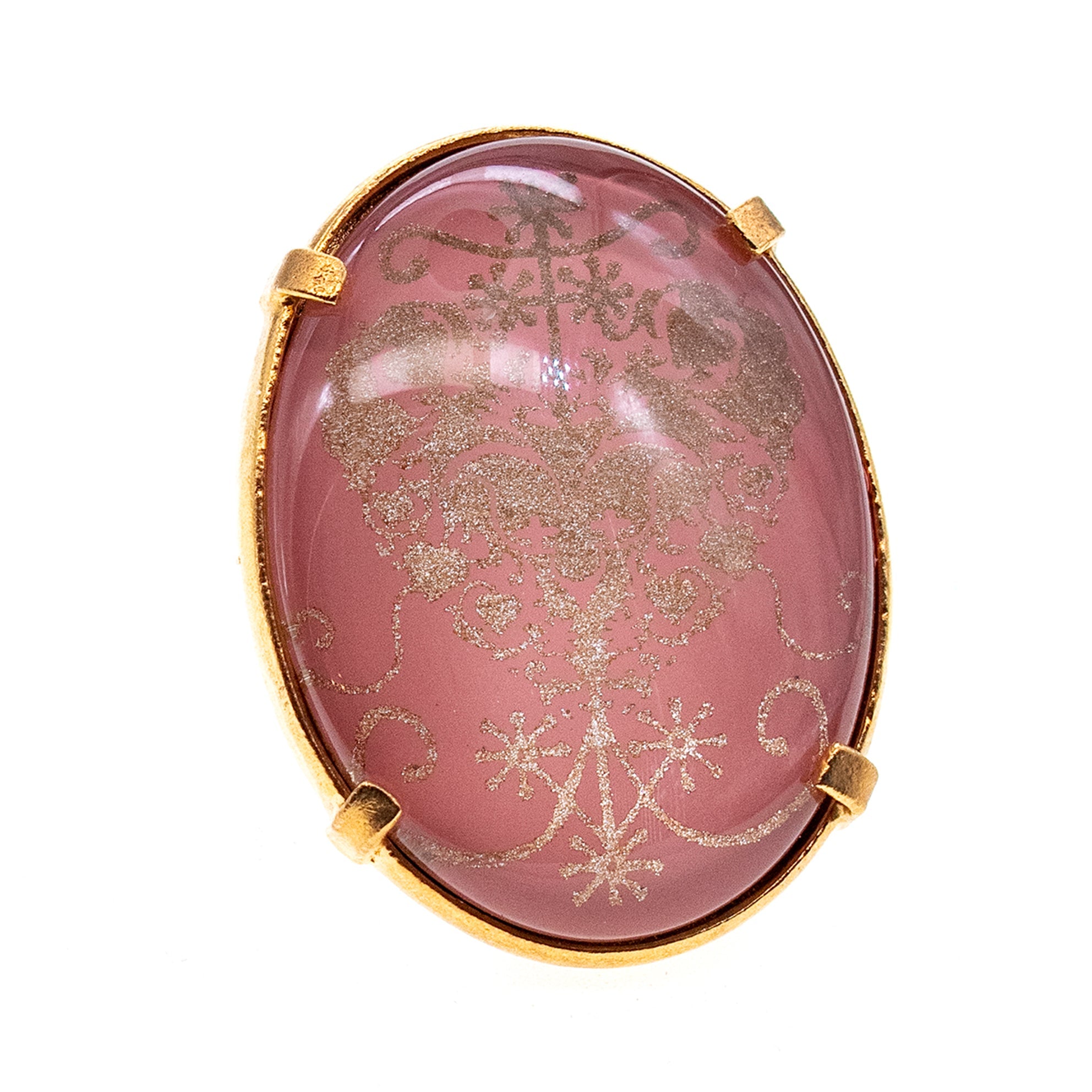 R 25g21C Pink Intaglio Statement Ring