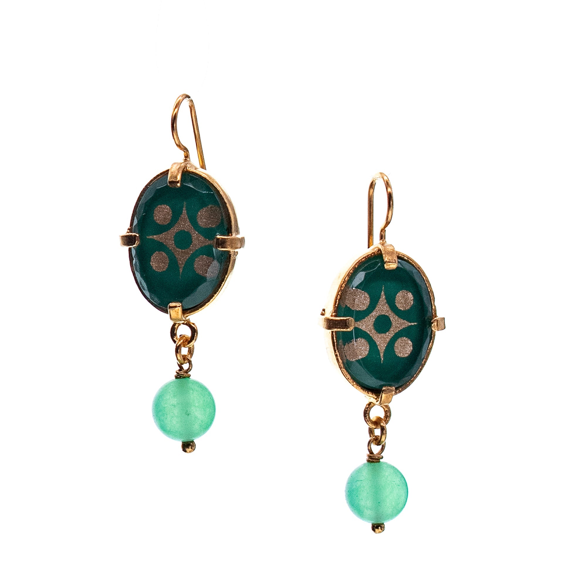 E 25g26D green glass crystal earrings