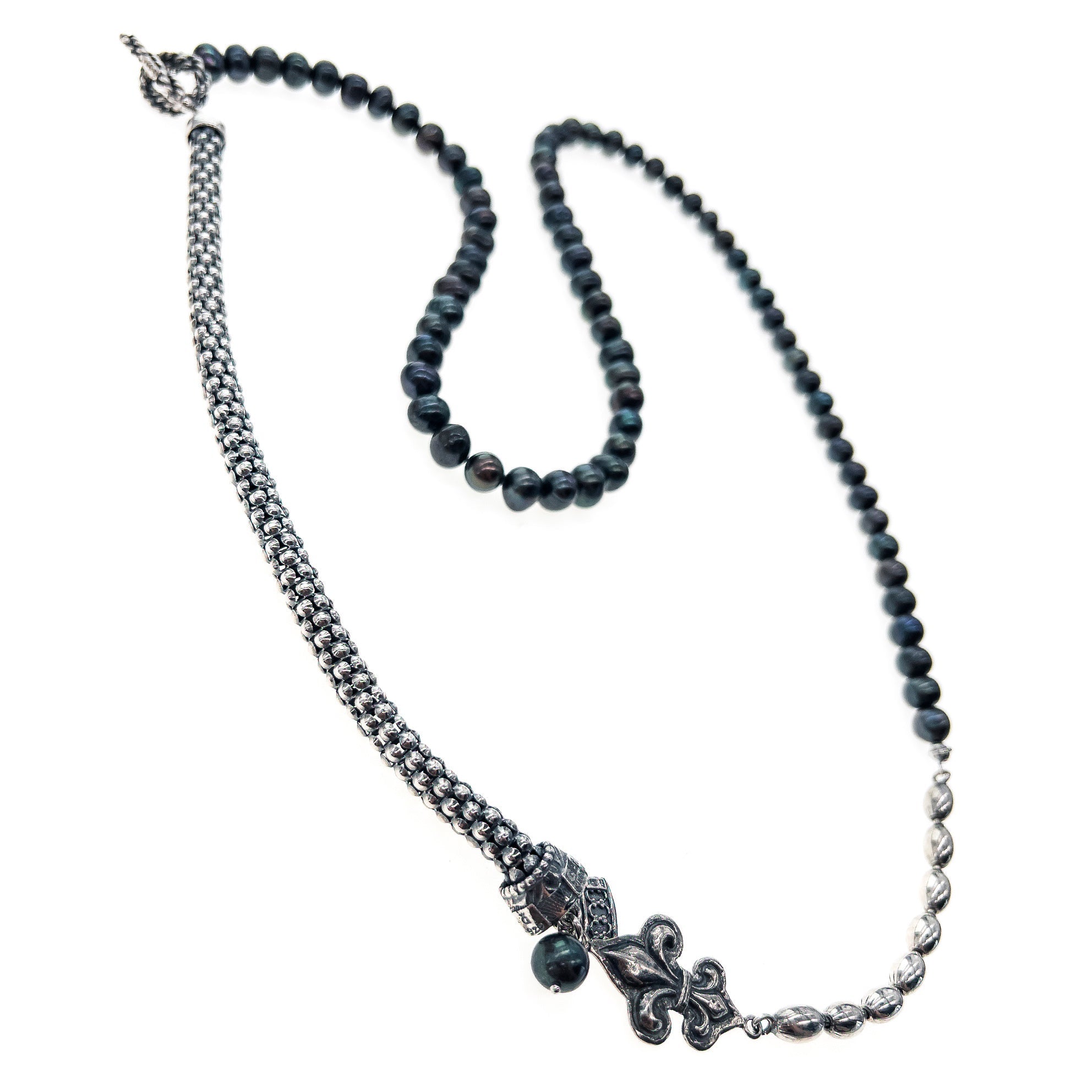 CH 233B Fleur de Lis Black Pearl Necklace